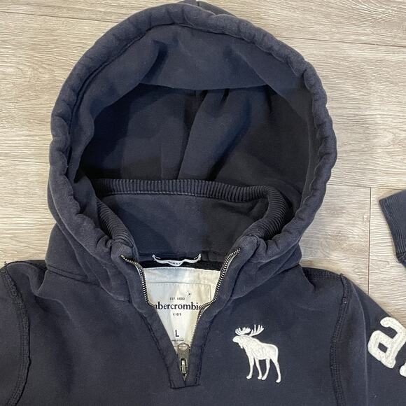 Abercrombie Fitch Hoodie Kids L Spell Out Sleeve Y2K Moose Logo Heavyweight Boys - Picture 3 of 9